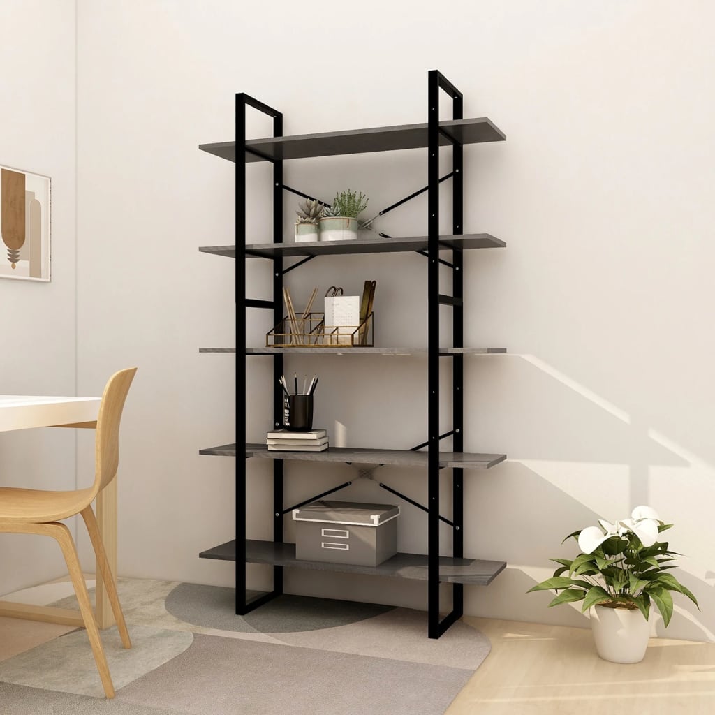 5-Tier Book Cabinet Grey 100x30x175 cm Pinewood - Millennium Furniture