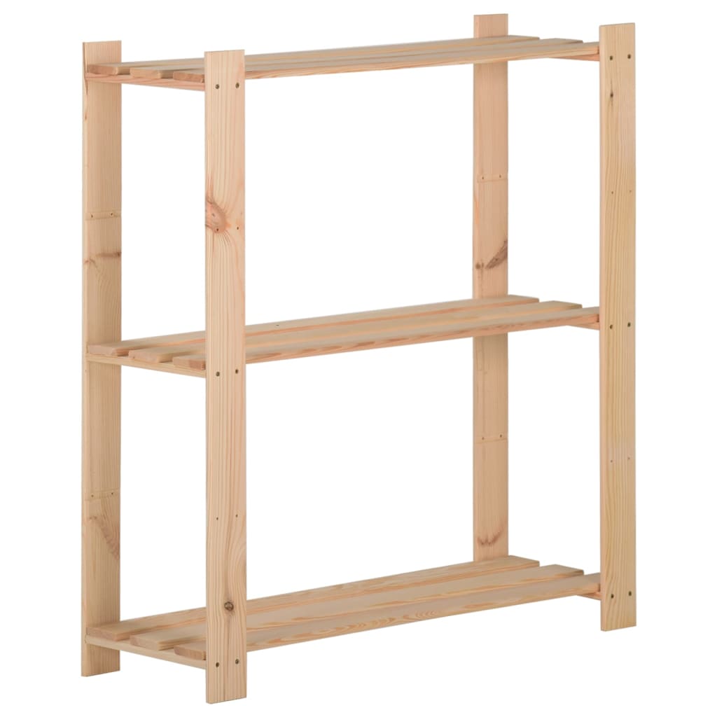 3-Tier Storage Rack 80x28.5x90 cm Solid Pinewood - Brittle & Co