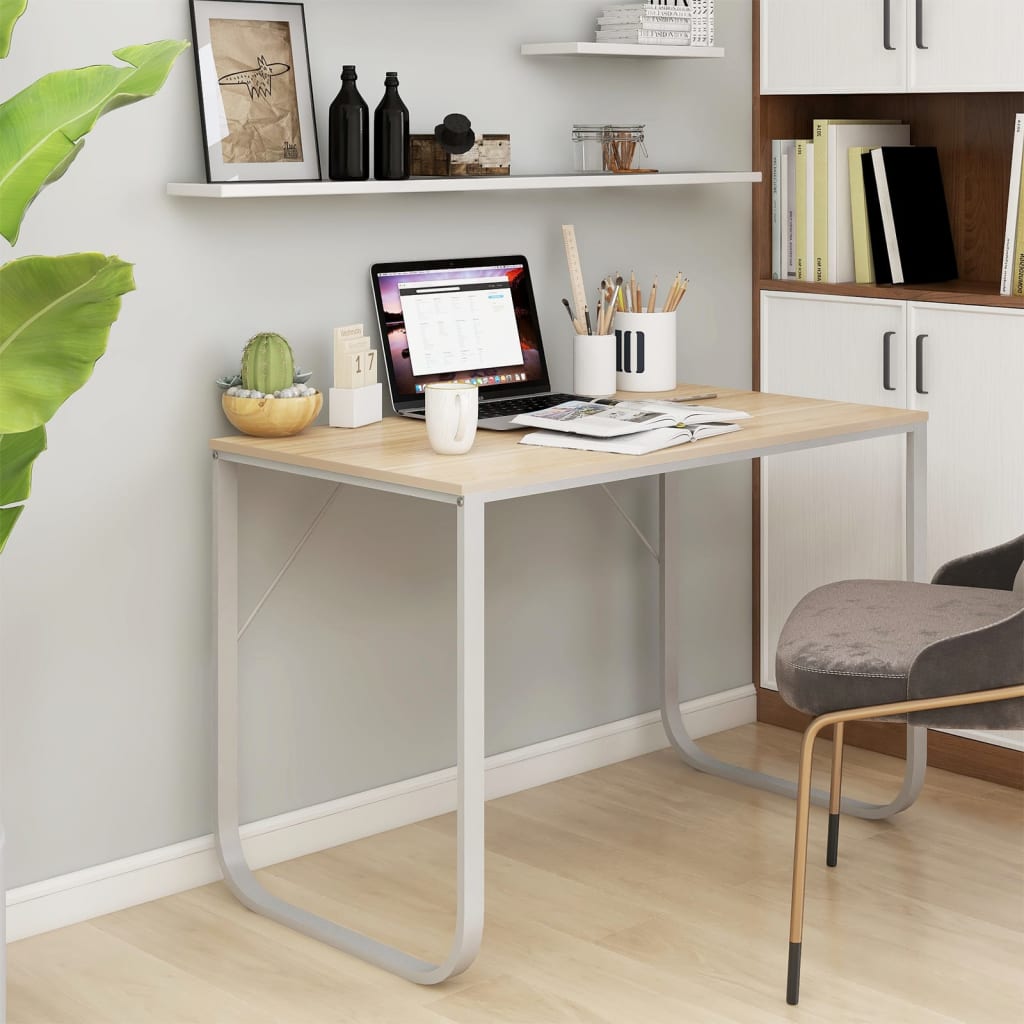 Computer Desk White and Oak 110x60x73 cm Engineered Wood - Casper Homes