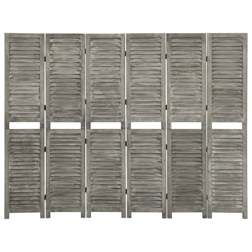 6-Panel Room Divider Grey 214x166 cm Solid Wood - Decor Base