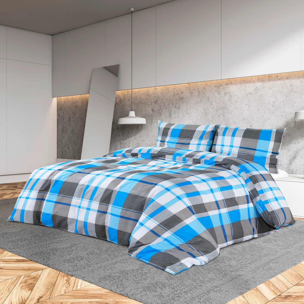 Duvet Cover Set Blue and Grey 240x220cm Cotton - Brittle & Co