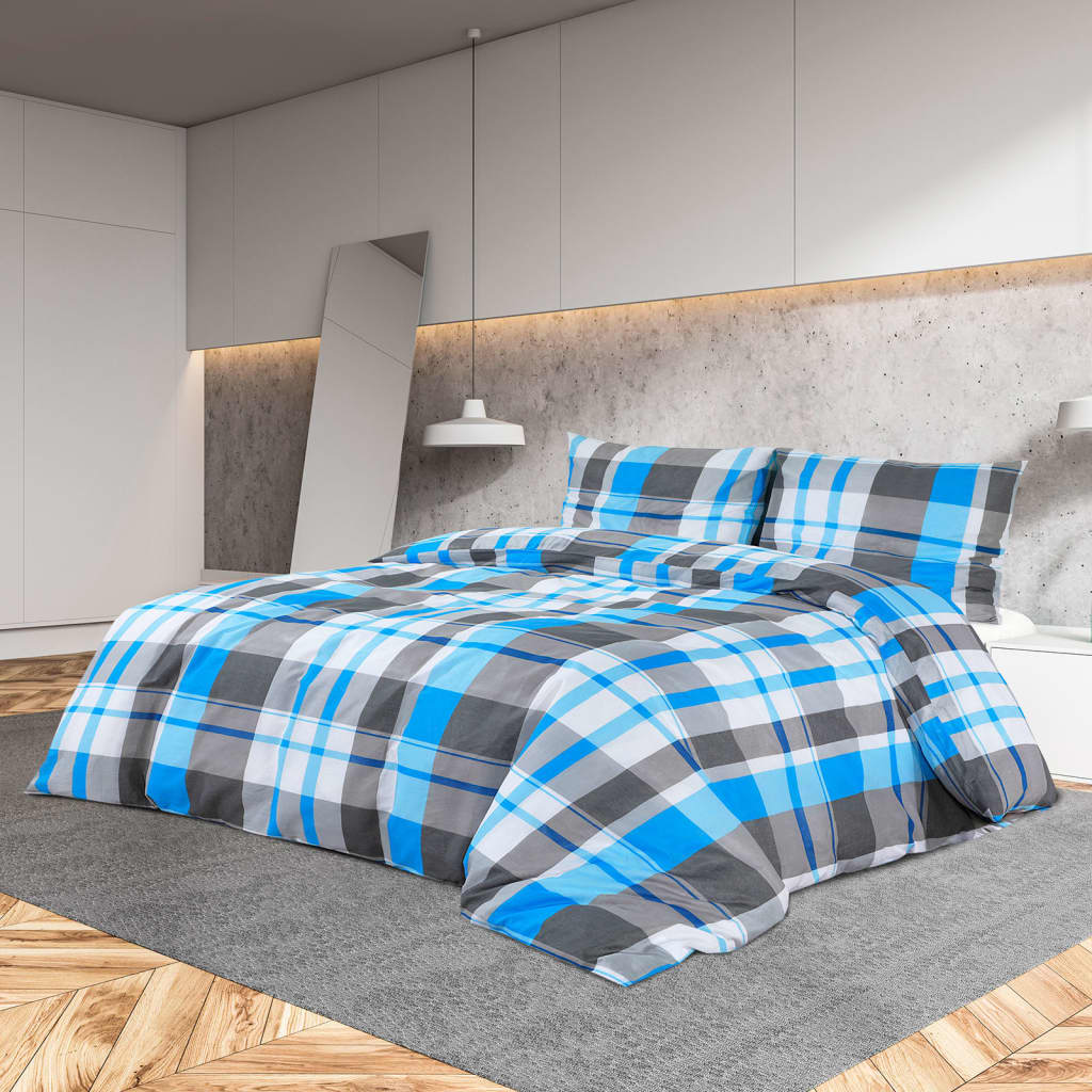 Duvet Cover Set Blue and Grey 140x200cm Cotton - Millennium Furniture