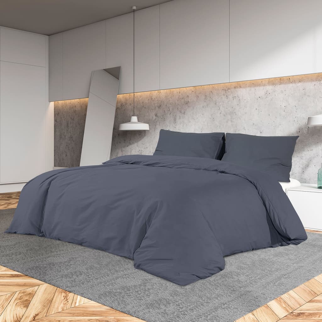 Duvet Cover Set Anthracite 140x200 cm Cotton - R and M Furniture