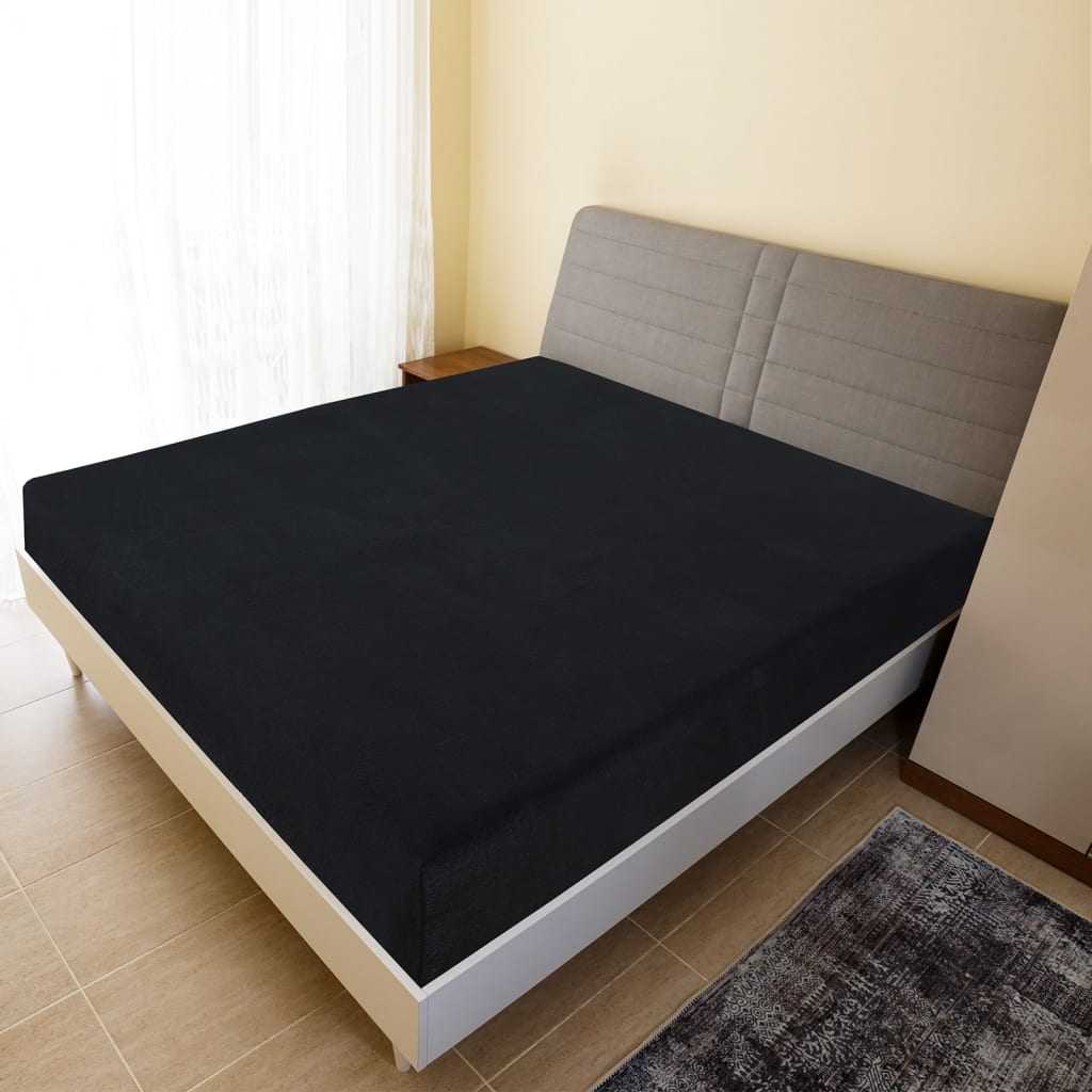 Jersey Fitted Sheet Black 180x200 cm Cotton - Merlin Deals