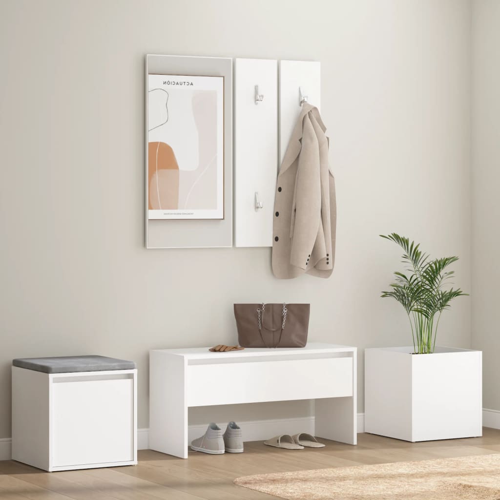 Hallway Furniture Set White Engineered Wood - Elvan - The Home Maker
