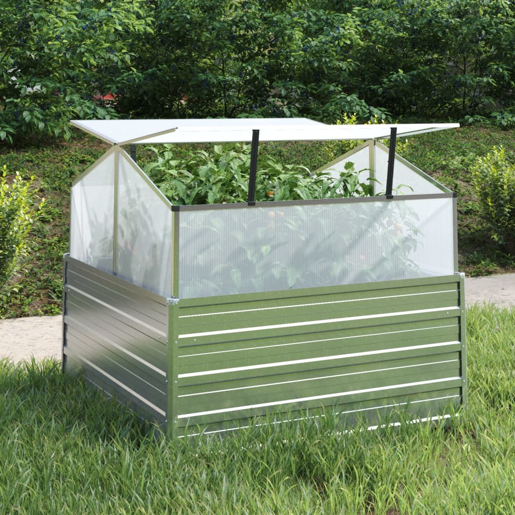 Garden Raised Bed with Greenhouse 100x100x85 cm Silver - Brittle & Co