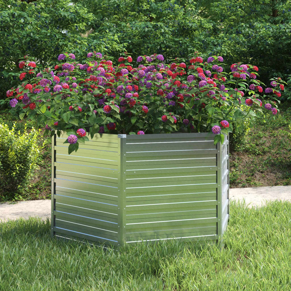 Garden Raised Bed 129x77 cm Galvanized Steel Silver - Design Hut