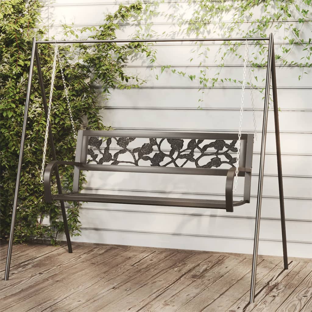 Garden Swing Bench 125 cm Steel and Plastic Black - All Things Good