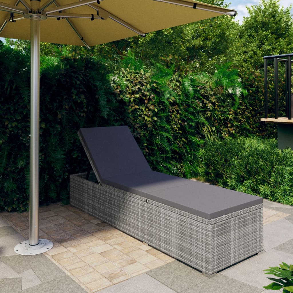 Sun Lounger with Dark Grey Cushion Poly Rattan Grey - Style and Chic