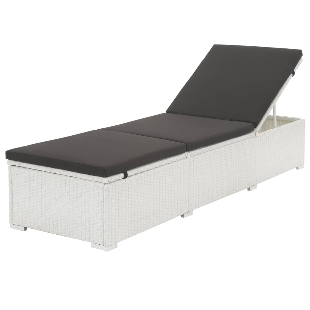 Sun Lounger with Black Cushion Poly Rattan White - Direct Imports