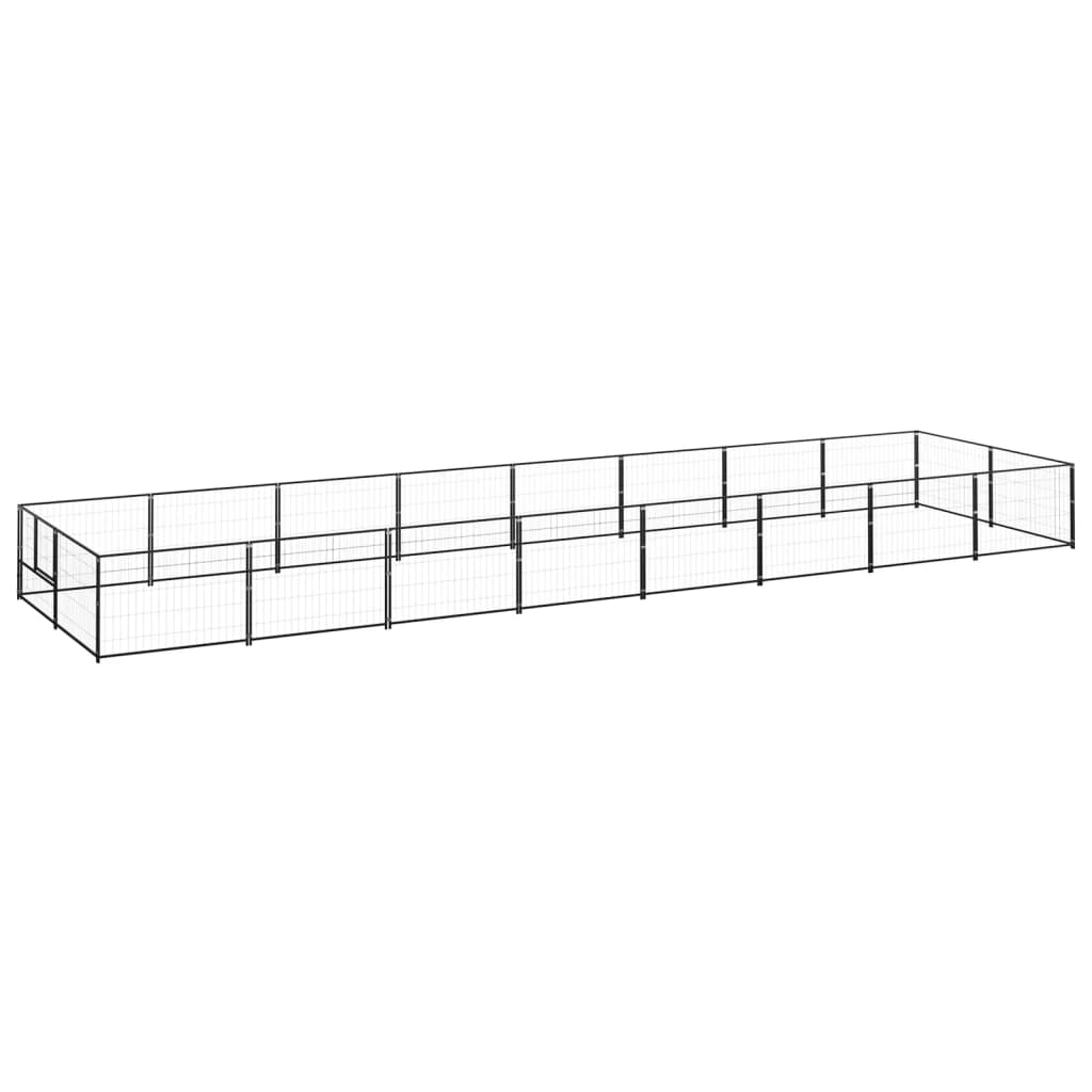 Dog Kennel Black 16 m2 Steel - Discount Dealers