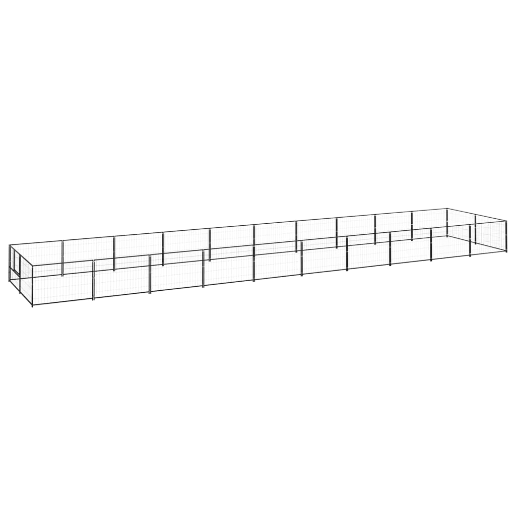 Dog Kennel Black 20 m2 Steel - Discount Dealers