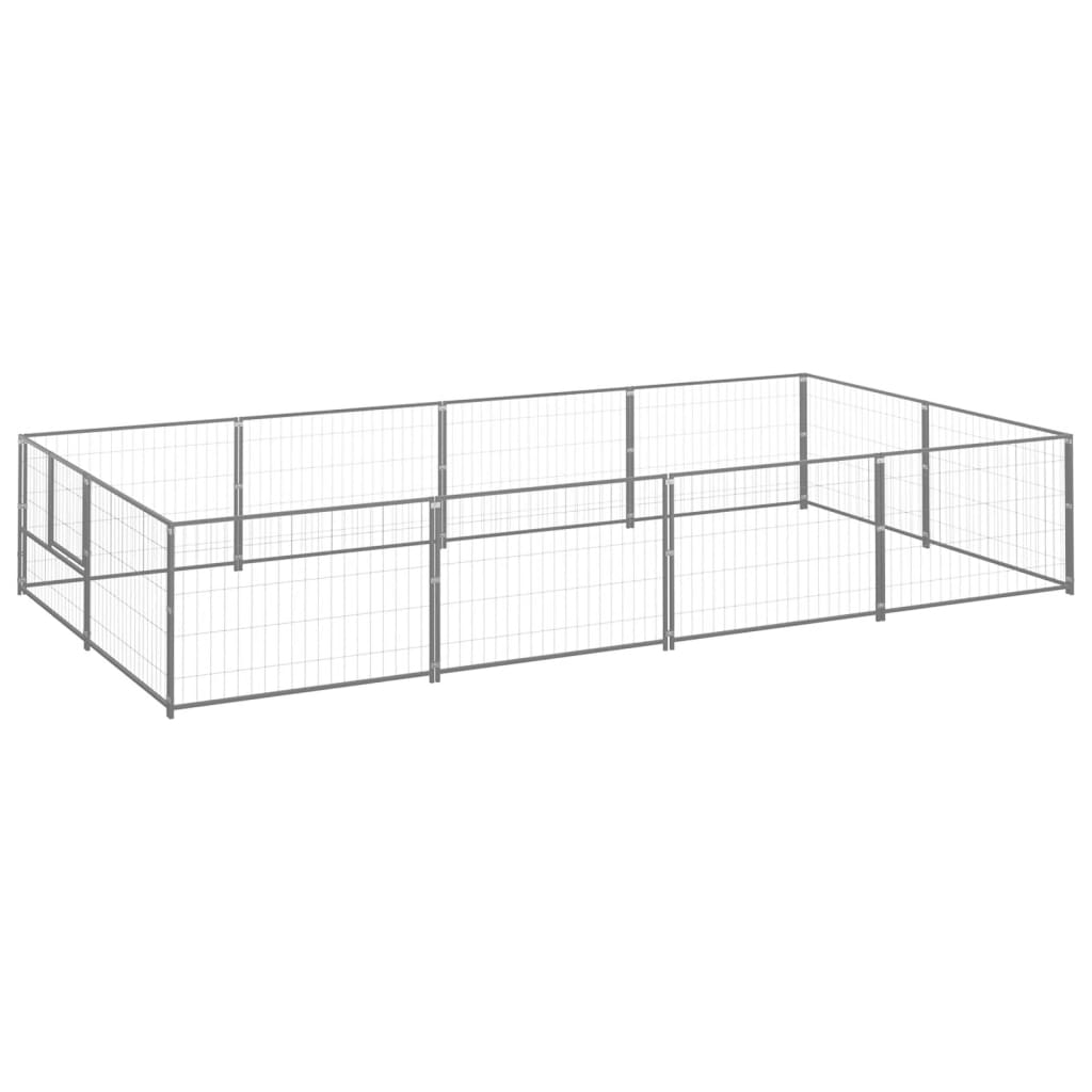 Dog Kennel Silver 8 m2 Steel - The Home Maker