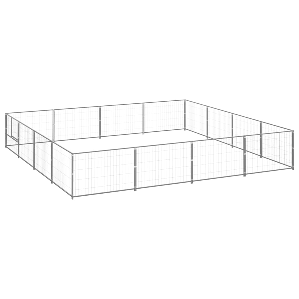 Dog Kennel Silver 16 m2 Steel - The Home Maker