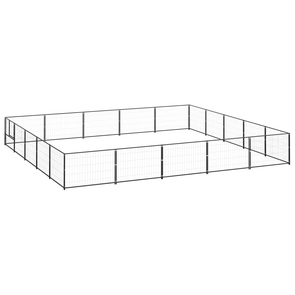 Dog Kennel Black 25 m2 Steel - Discount Dealers