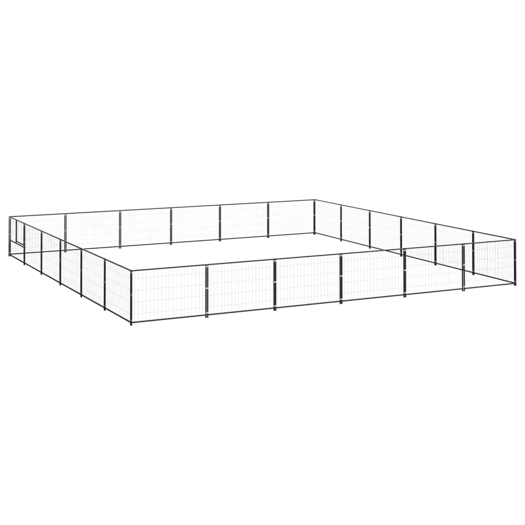 Dog Kennel Black 36 m2 Steel - Discount Dealers