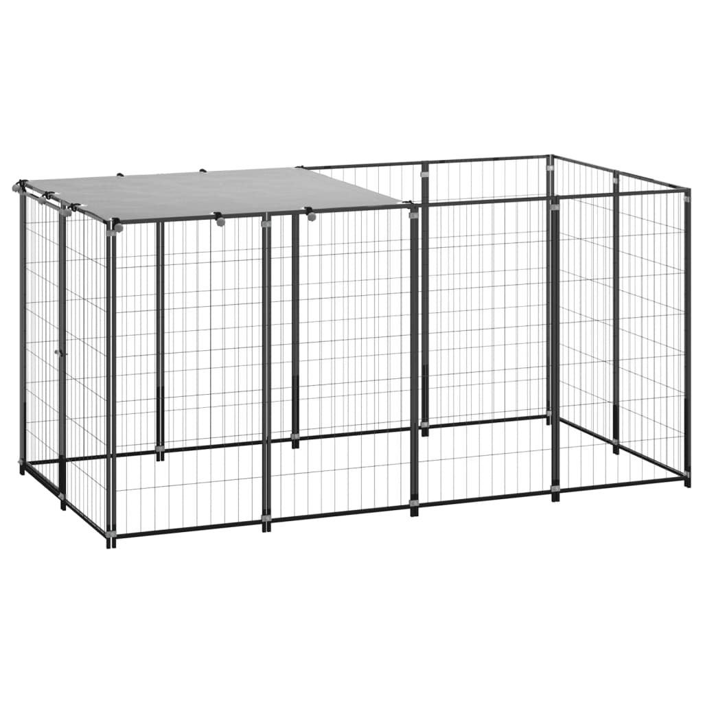 Dog Kennel Black 2.42 m2 Steel - The Home Maker
