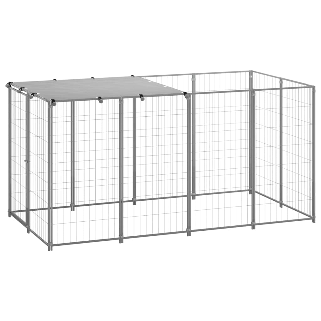 Dog Kennel Silver 2.42 m2 Steel - Brittle & Co