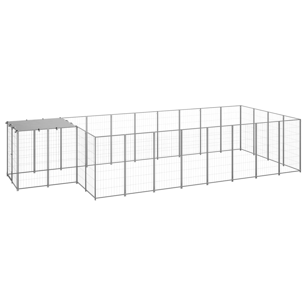 Dog Kennel Silver 10.89 m2 Steel - Direct Imports