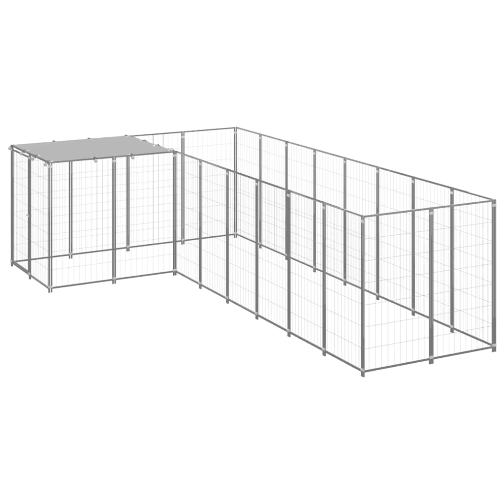 Dog Kennel Silver 6.05 m2 Steel - Direct Imports