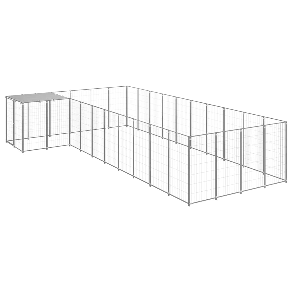 Dog Kennel Silver 13.31 m2 Steel - Direct Imports