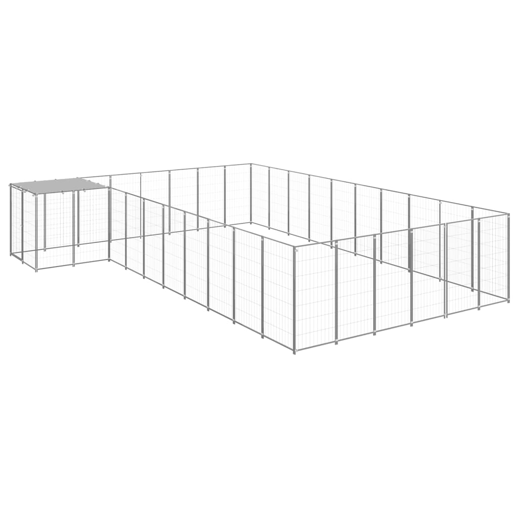 Dog Kennel Silver 19.36 m2 Steel - Discount Dealers