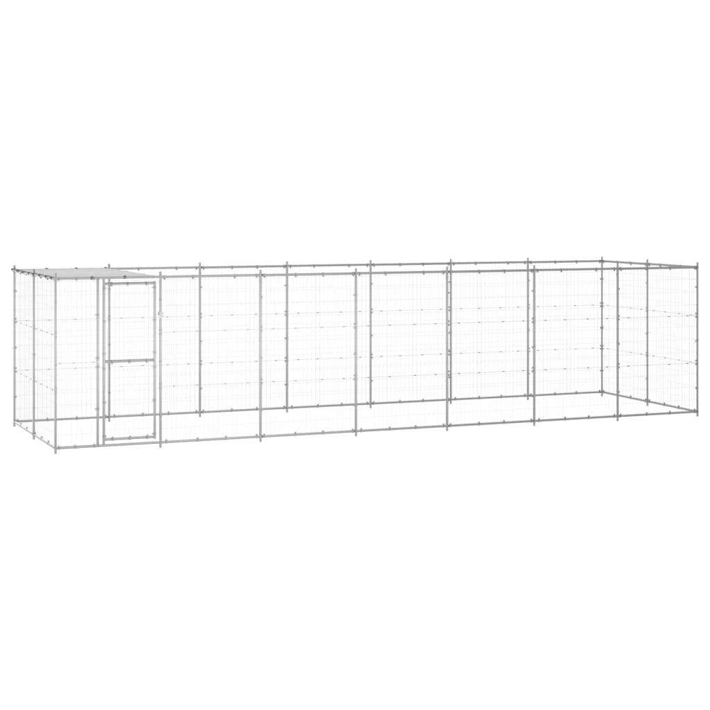 Outdoor Dog Kennel Galvanised Steel with Roof 16.94 m2 - The Home Maker