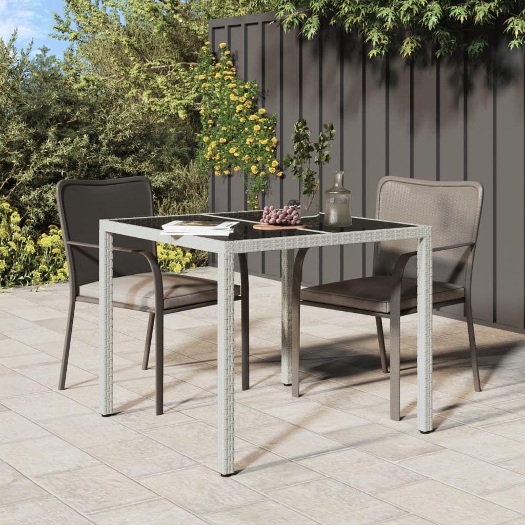 Garden Table 90x90x75 cm Tempered Glass and Poly Rattan White - All Things Good