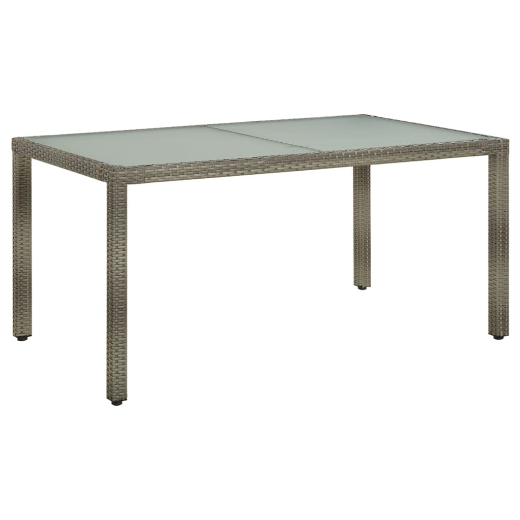 Garden Table 150x90x75 cm Tempered Glass and Poly Rattan Grey - Sid & Sam