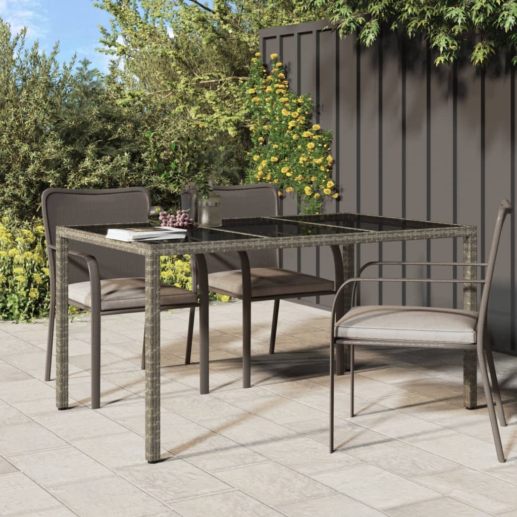 Garden Table 150x90x75 cm Tempered Glass and Poly Rattan Grey - Design Hut