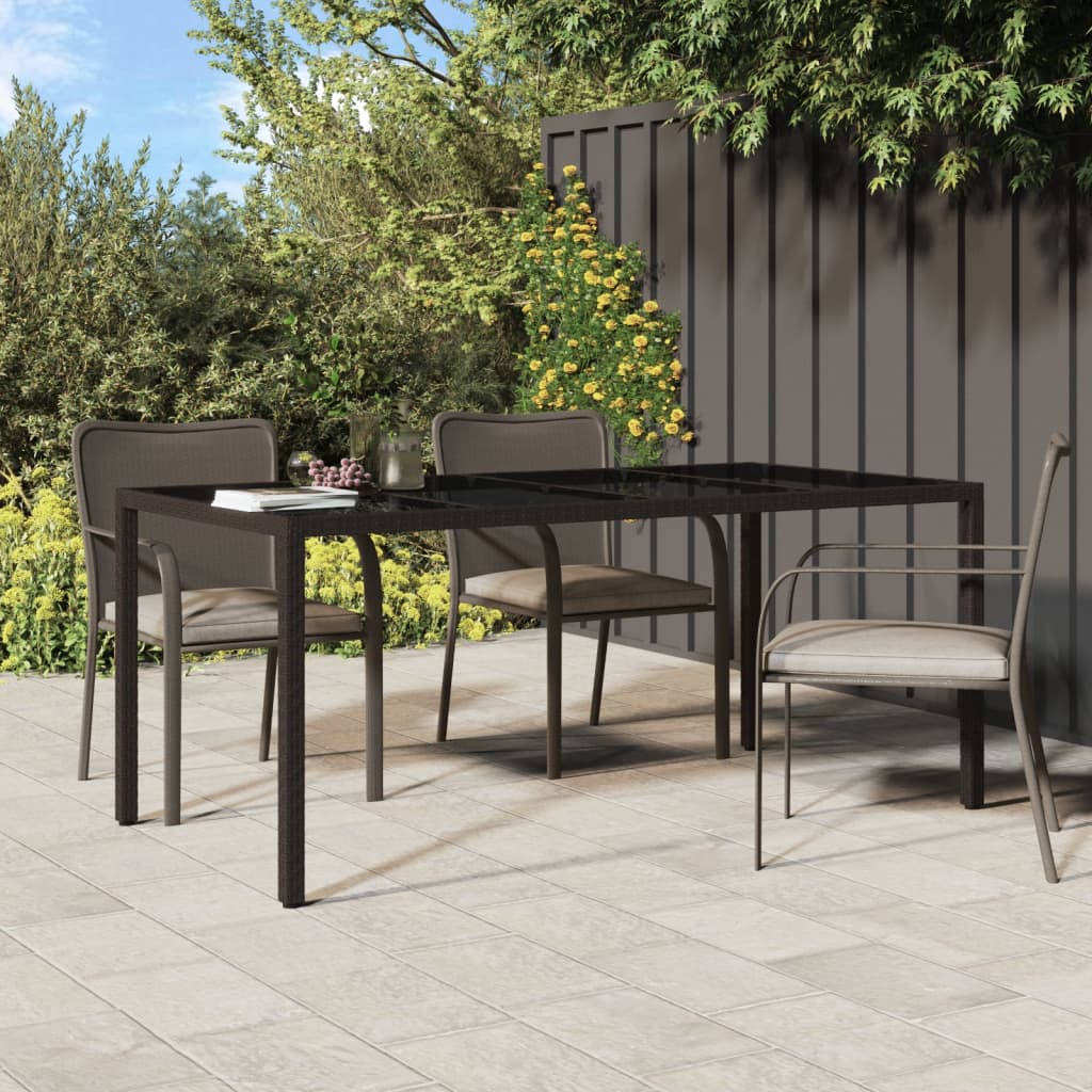 Garden Table Brown 190x90x75 cm Tempered Glass and Poly Rattan - Merlin Deals