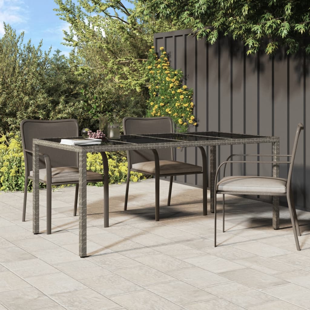 Garden Table Grey 190x90x75 cm Tempered Glass and Poly Rattan - Style and Chic