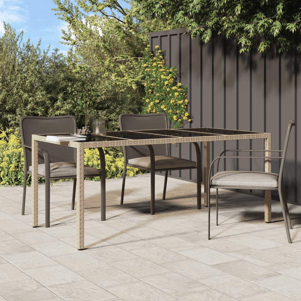 Garden Table Beige 190x90x75 cm Tempered Glass and Poly Rattan - Casper Homes