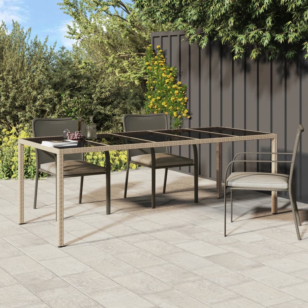 Garden Table Beige 250x100x75 cm Tempered Glass and Poly Rattan - All Things Good