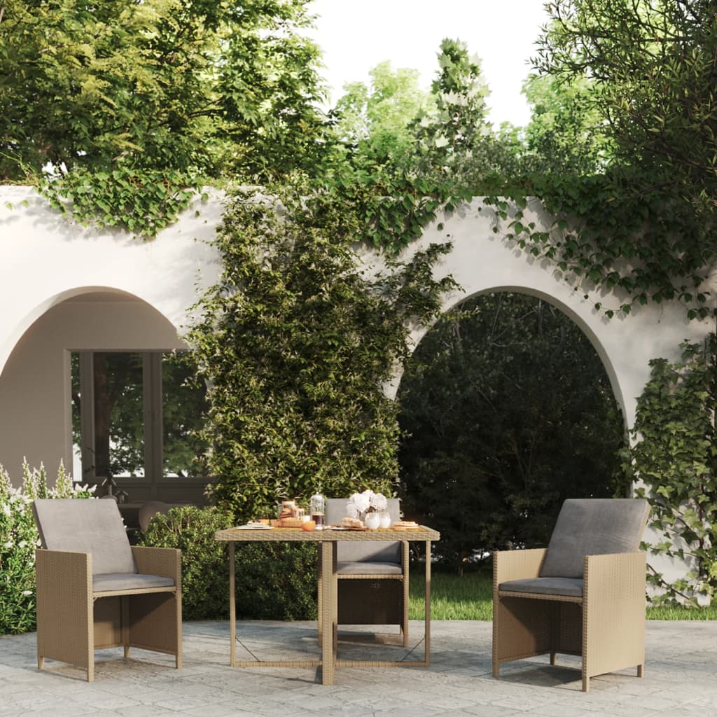 Garden Table Beige 109x107x74 cm Poly Rattan&Solid Wood Acacia - Merkel Designers