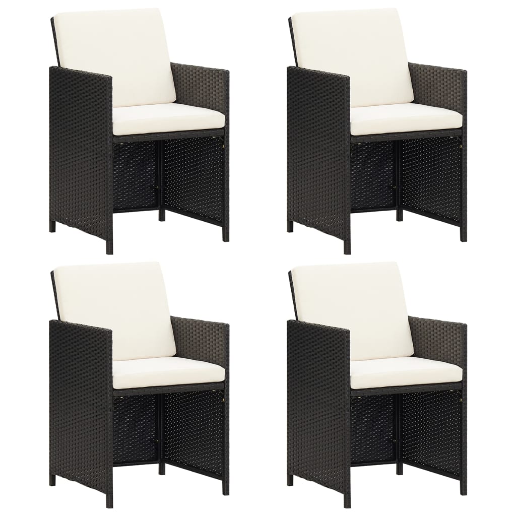 Garden Dining Chairs with Cushions 4 pcs Black Poly Rattan - Tyrell & Tyrell