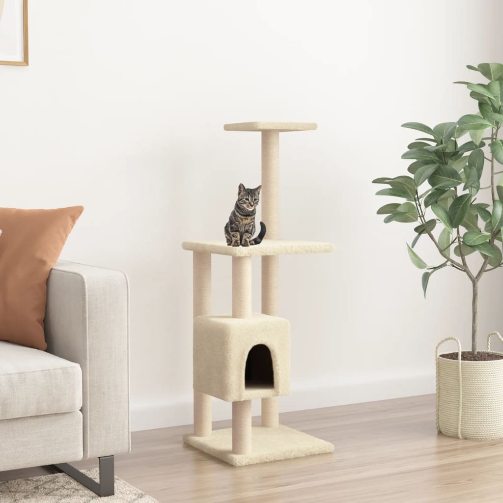 Cat Tree with Sisal Scratching Posts Cream 104 cm - Decor Base