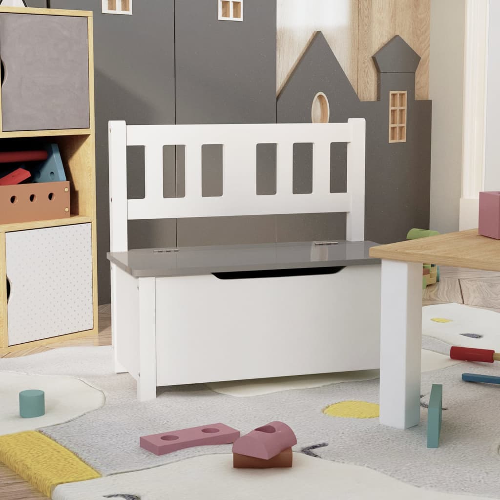 Children Storage Bench White and Grey 60x30x55 cm MDF - Sid & Sam