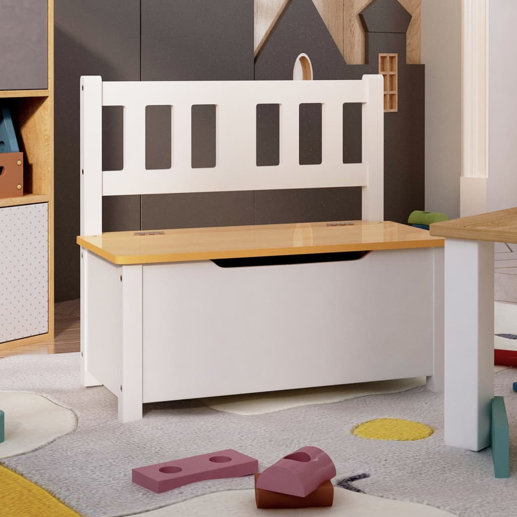 Children Storage Bench White and Beige 60x30x55 cm MDF - Style and Chic