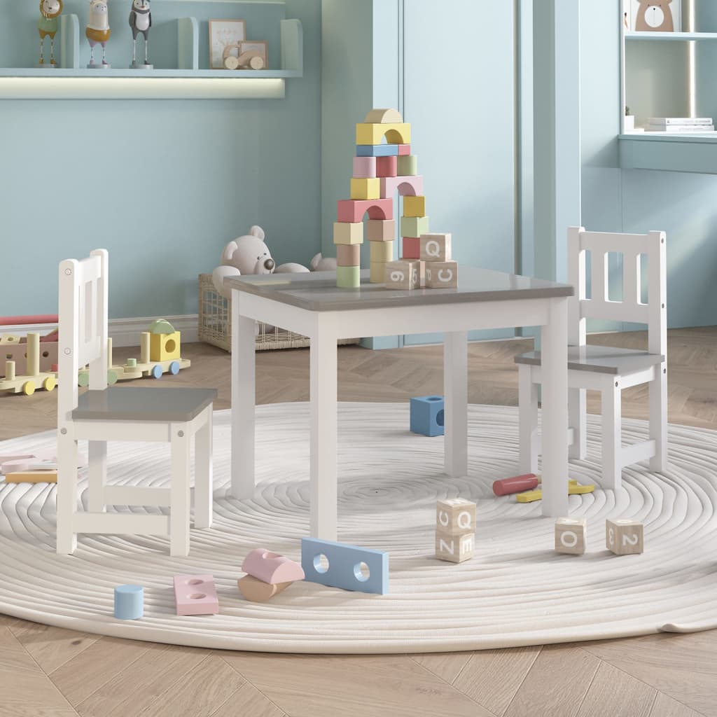3 Piece Children Table and Chair Set White and Grey MDF - Direct Imports