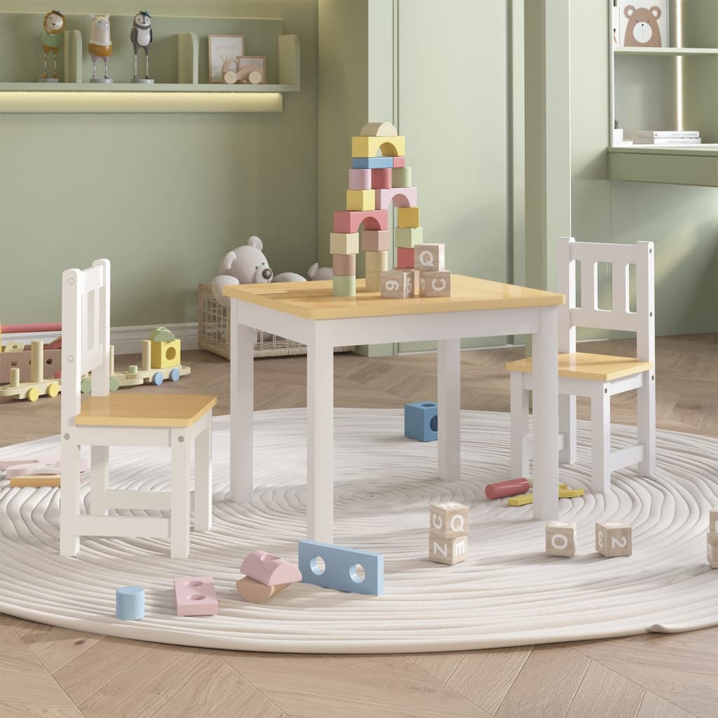 3 Piece Children Table and Chair Set White and Beige MDF - The Home Maker