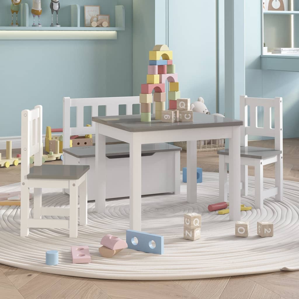 4 Piece Children Table and Chair Set White and Grey MDF - Merkel Designers
