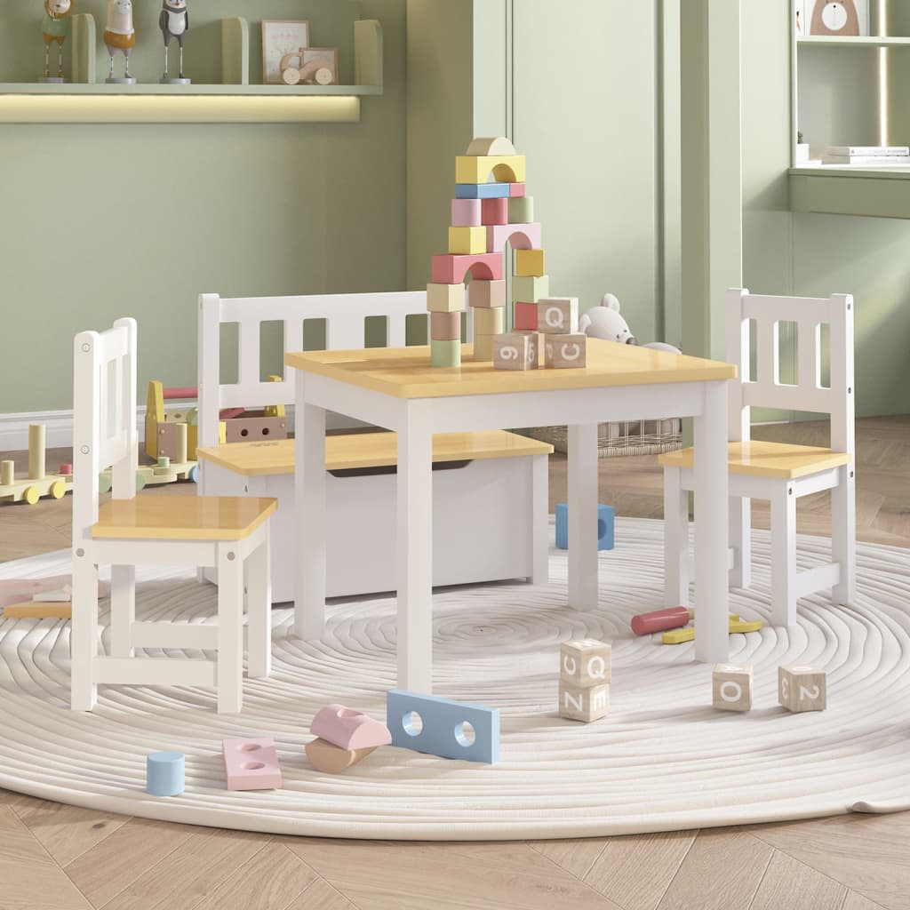 4 Piece Children Table and Chair Set White and Beige MDF - Brittle & Co