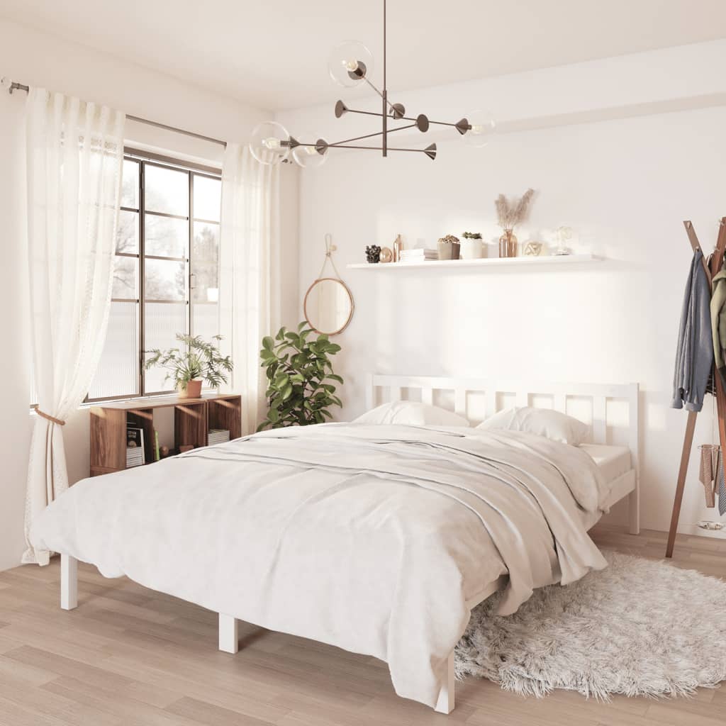 Bed Frame White Solid Pinewood 140x200 cm - All Things Good