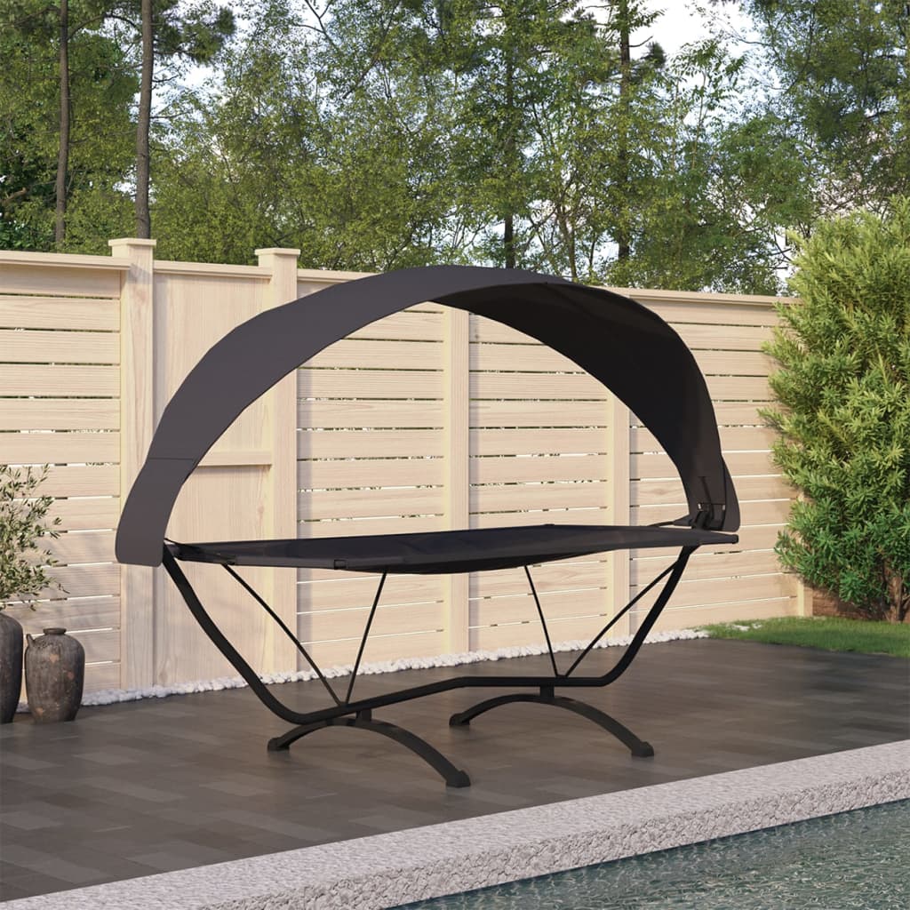 Outdoor Lounge Bed with Canopy Black Steel and Oxford Fabric - Casper Homes