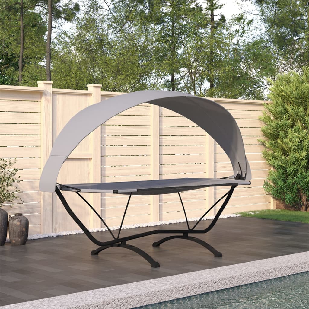 Outdoor Lounge Bed with Canopy Grey Steel and Oxford Fabric - Casper Homes