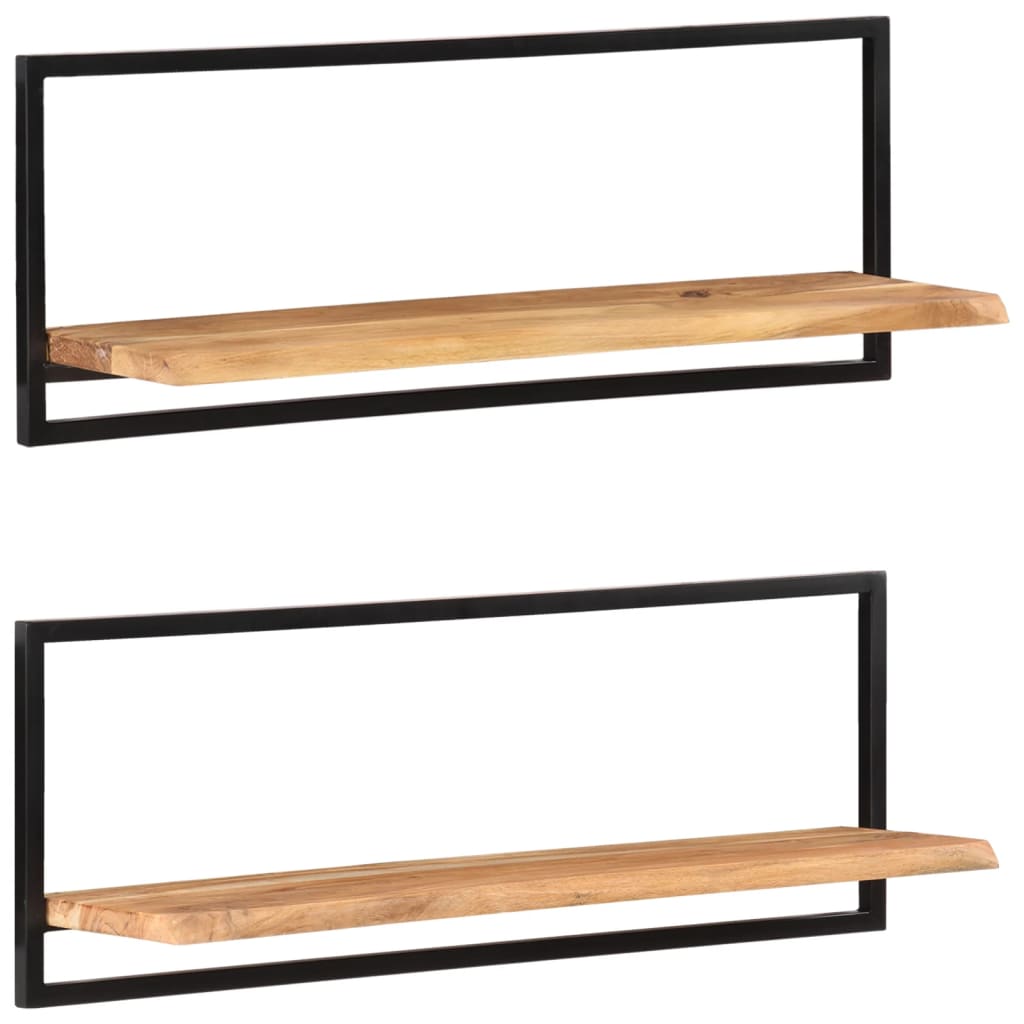 Wall Shelves 2 pcs 100x24x35 cm Solid Wood Acacia and Steel - All Things Good