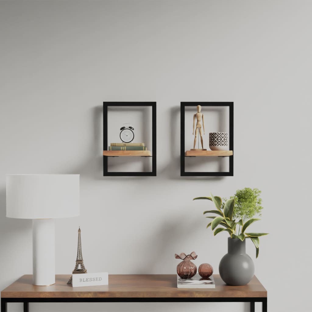 Wall Shelves 2 pcs 25x25x35 cm Solid Wood Acacia and Steel - Design Hut