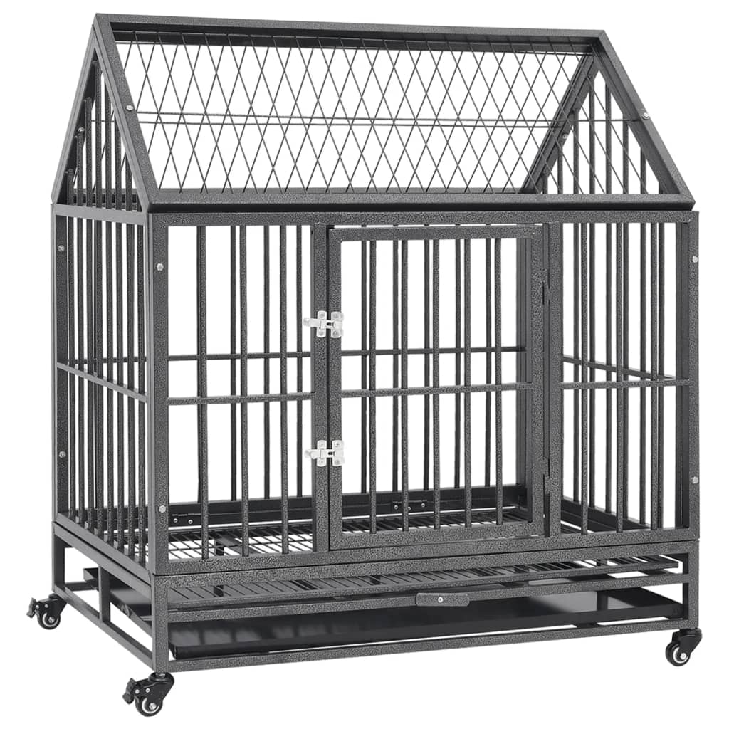Dog Cage with Wheels and Roof Steel 92x62x106 cm - Millennium Furniture