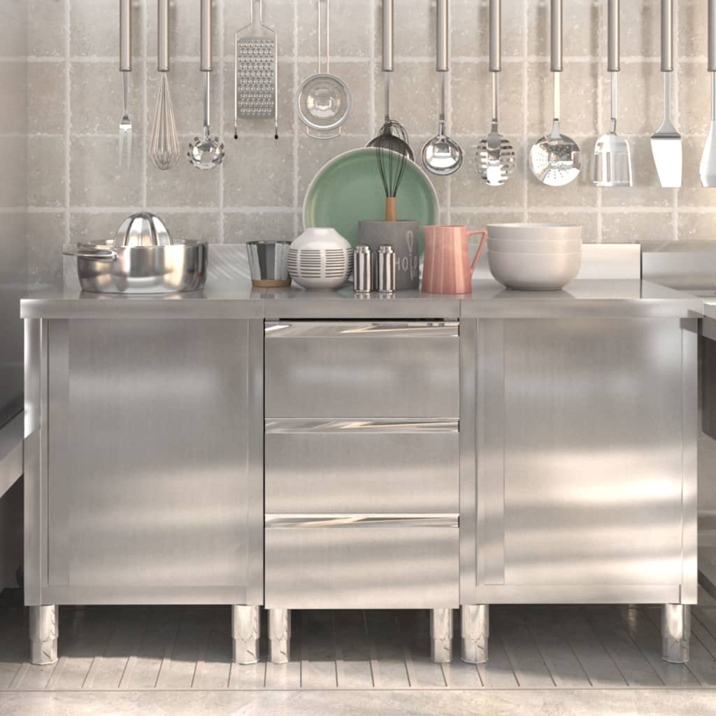 Commercial Kitchen Cabinets 3 pcs Stainless Steel - The Home Maker